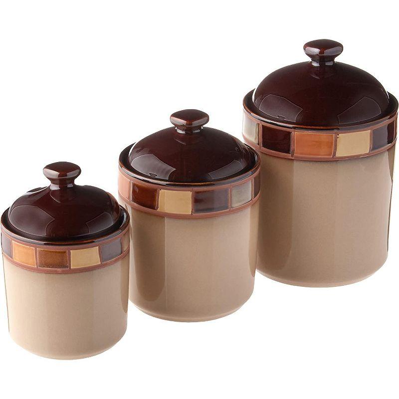 Gibson Elite Casa Estebana Reactive Glaze Stoneware Dinnerware, 3-Piece Canister Set, Beige/Brown