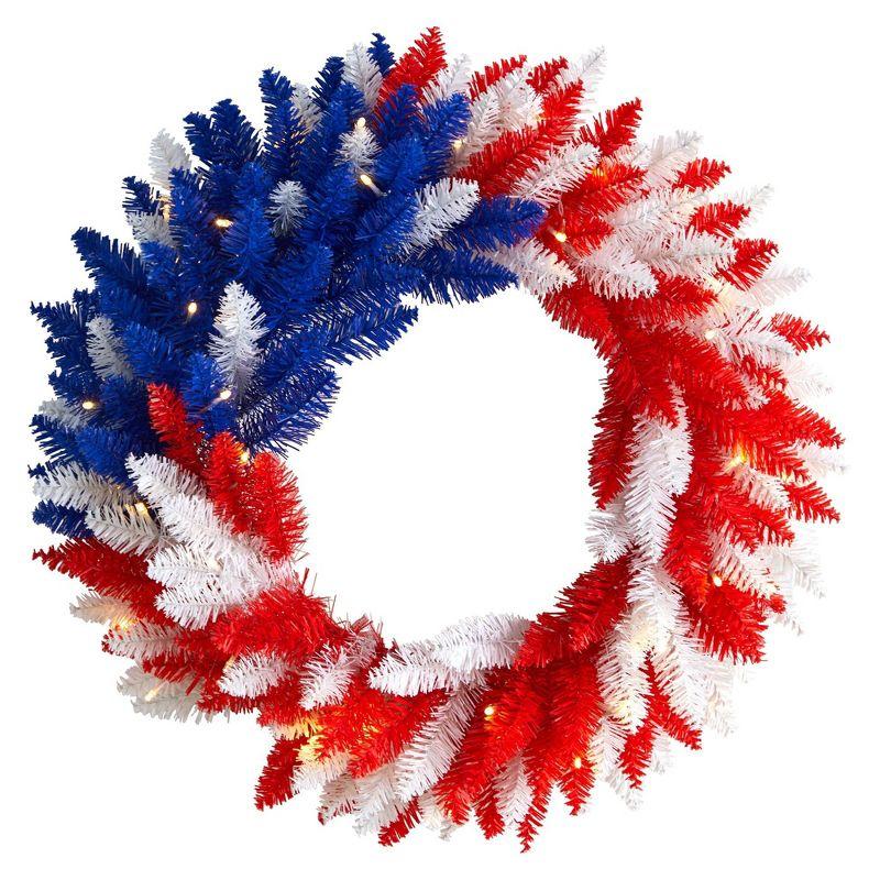 Festive Patriotic Red, White, and Blue LED Americana Wreath 19.5"