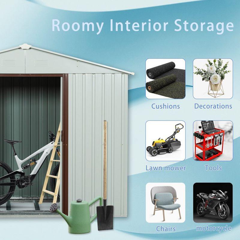 6ft x 5ft Outdoor Metal Storage Shed Lockable Sliding Doors Floor Frame Waterproof Tool Storage House, White