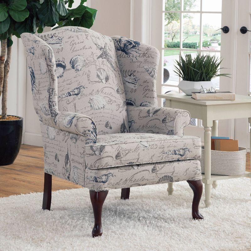 Oceanside Gray Coastal Patterned Wing Back Accent Chair