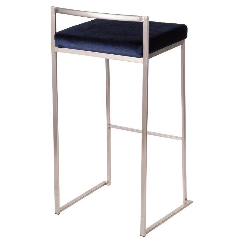 Set of 2 30" Fuji Contemporary Stackable Barstools Stainless Steel Blue Velvet - LumiSource: Kitchen, Low Back