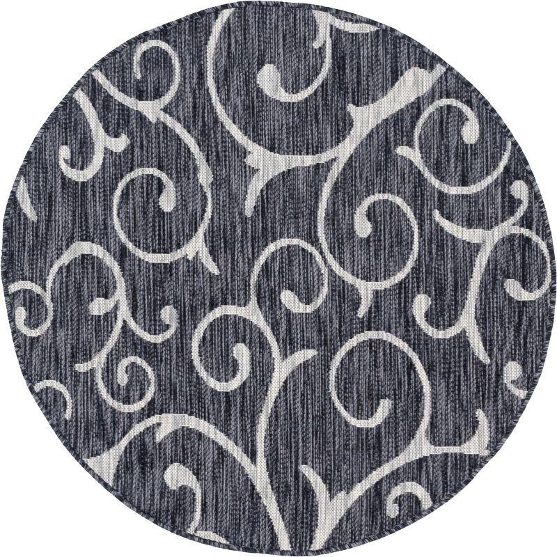 Charcoal Gray Round Stain-Resistant Outdoor Rug