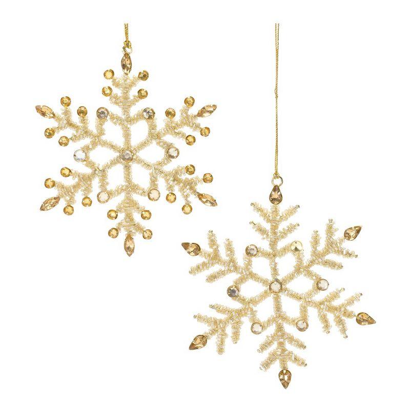 Gold Jeweled Glass Snowflake Ornaments Set of 12