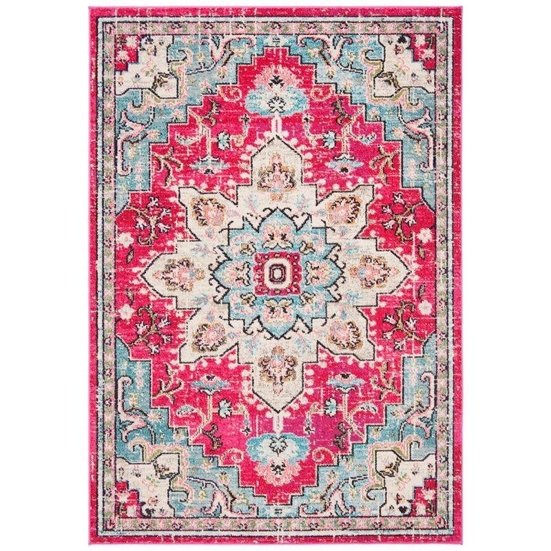 Fuchsia & Blue Hand-Knotted Vintage-Inspired Area Rug - 5'3" x 7'6"