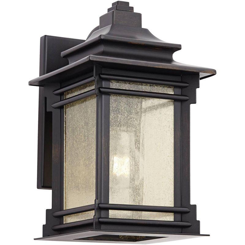 Hickory Point 14.5" Rustic Walnut Bronze Outdoor Wall Light with Frosted Cream Glass