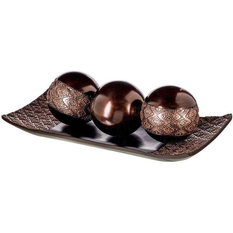 Brown Resin Decorative Tray with Orbs Set