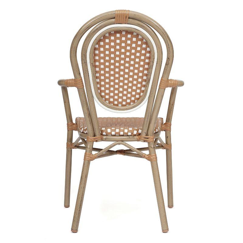 Flash Furniture Lourdes Indoor/Outdoor Commercial Thonet Bistro Stacking Chair with Arms, PE Rattan and Aluminum Frame