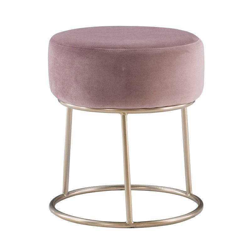 Pink Velvet and Gold Accent Vanity Stool