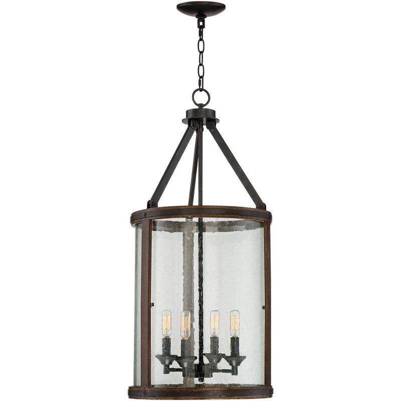 Franklin Iron Works Gorham Iron Gray Pendant Chandelier 16" Wide Industrial Rustic Clear Seeded Glass 4-Light Fixture for Dining Room Kitchen Island