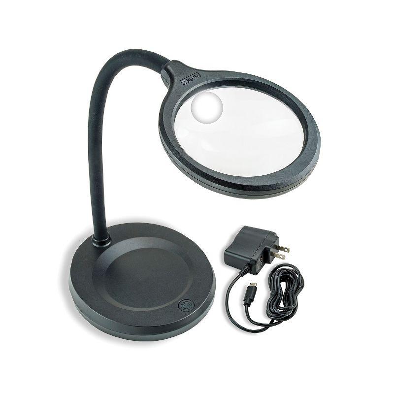 CARSON® DeskBrite™ 300 2x Aspheric COB LED Desk Top Magnifier with 5x Spot Lens in Black