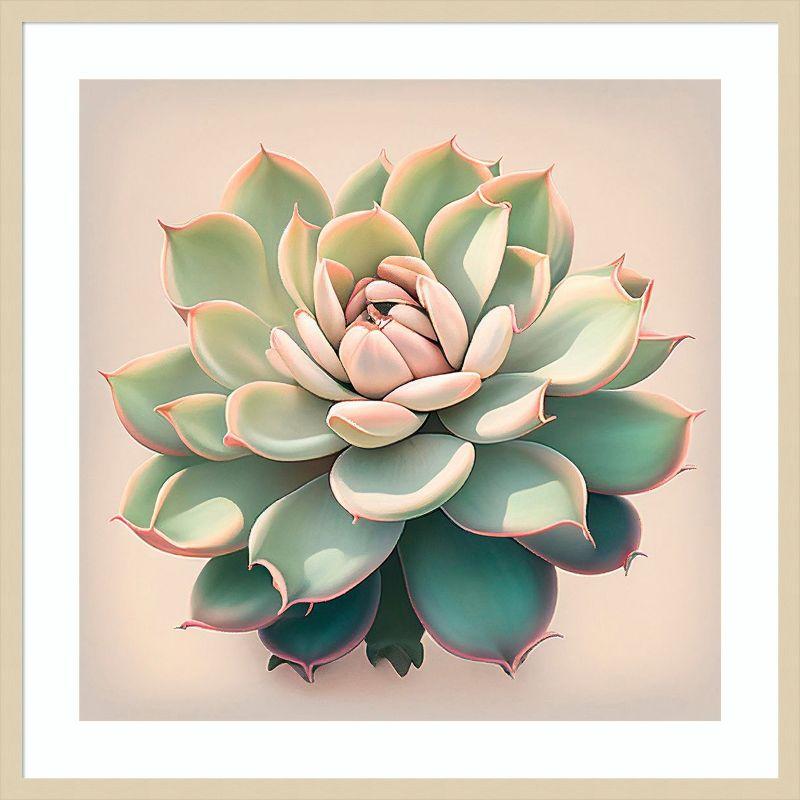 Echeveria Succulent Earth Tones Lithograph in Wood Frame