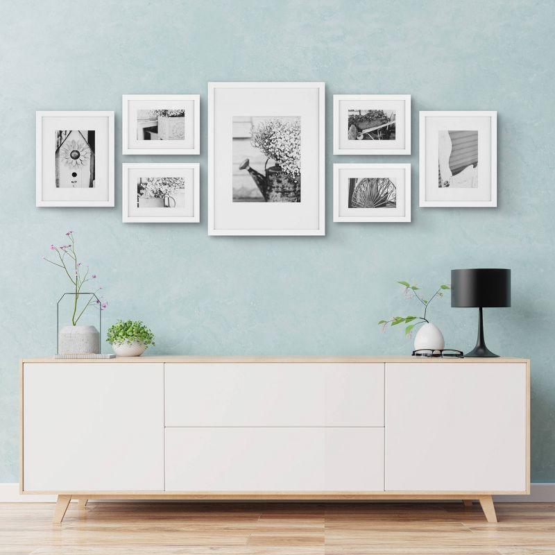 Gallery Wall Solid Wood Matted Picture Frame Kit - 7 Pieces with Two 8" x 10", Four 6" x 8", and One 12" x 16"