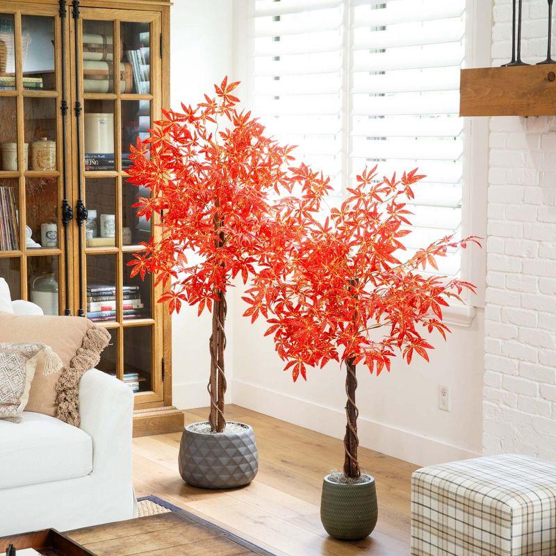 4-Foot Orange Maple Artificial Fall Tree in Black Pot