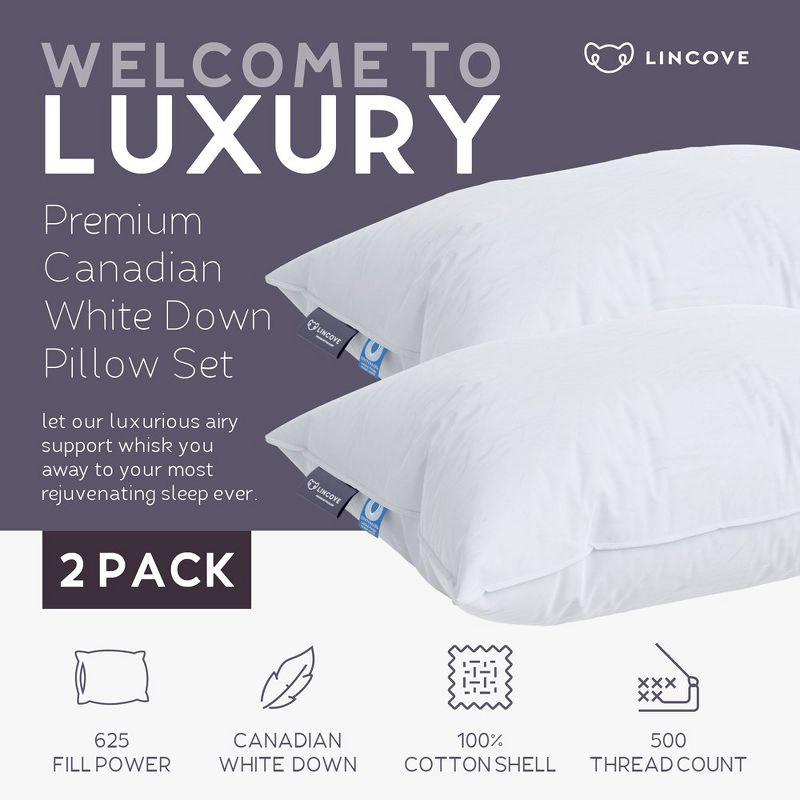 Lincove Cloud Canadian Down Luxury Sleeping  Pillow - 625 Fill Power, 500 Thread Count Cotton Sateen Shell, King - Soft, 2 Pack