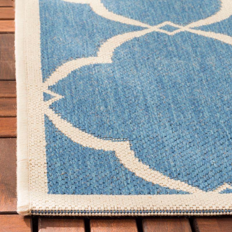 Blue and Cream Geometric Square Indoor/Outdoor Rug