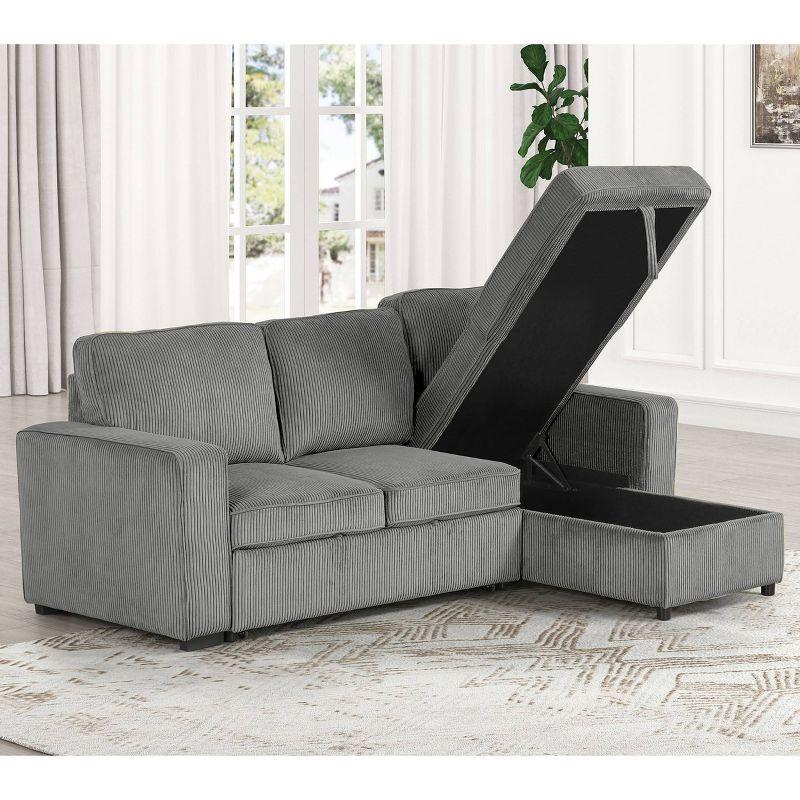 HOMES: Inside + Out Paeke Sleeper Sectional Sofa Corduroy with Storage Chaise and Reversible Dark Gray