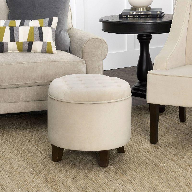 Rustic Brown Velvet Tufted Round Storage Ottoman