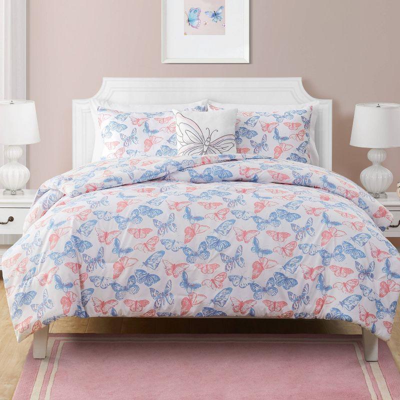 Full Purple and Pink Microfiber Butterfly Comforter Set