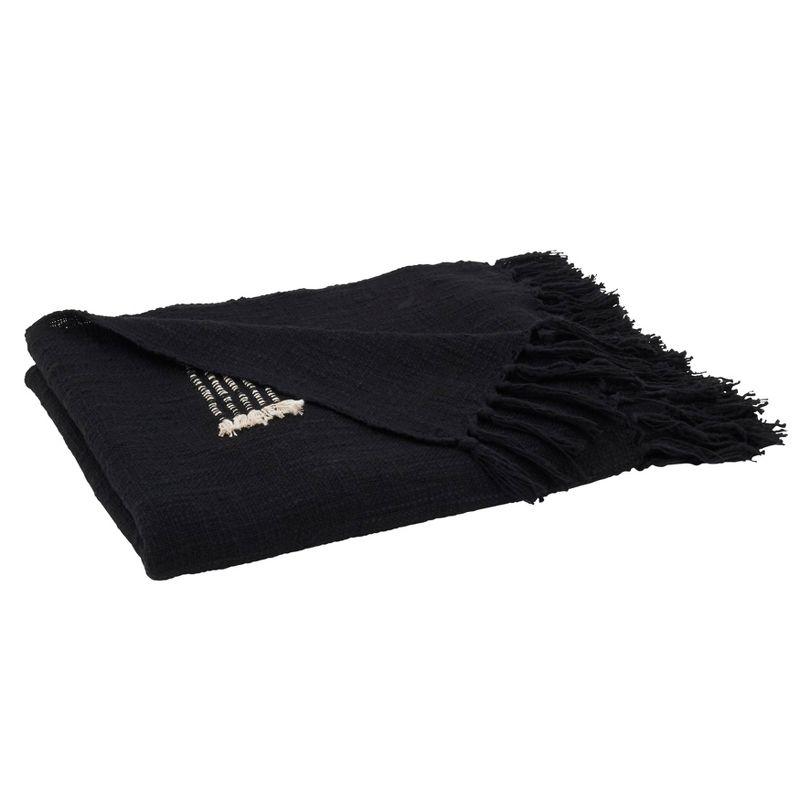 50"x60" Cotton Throw Blanket with Fringed Lines - Saro Lifestyle