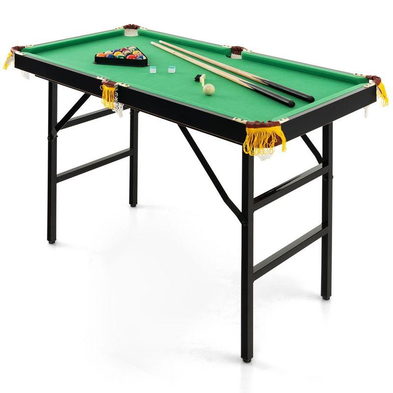 Costway 47" Folding Billiard Table Pool Game Table Indoor Kids w/ Cues Brush Chalk Green/Blue