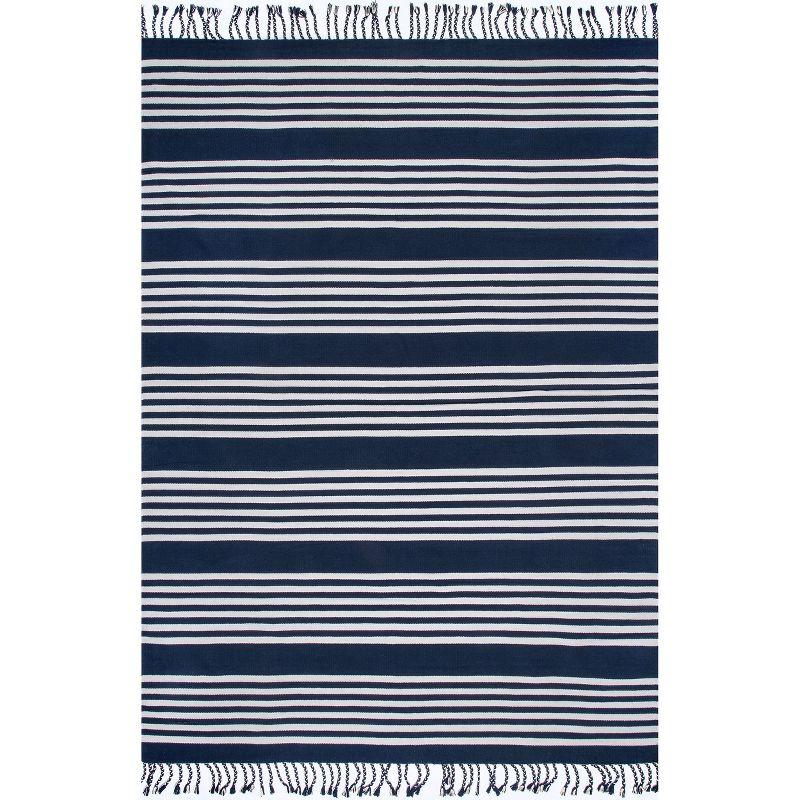 Blue Striped Cotton Reversible 5' x 8' Area Rug