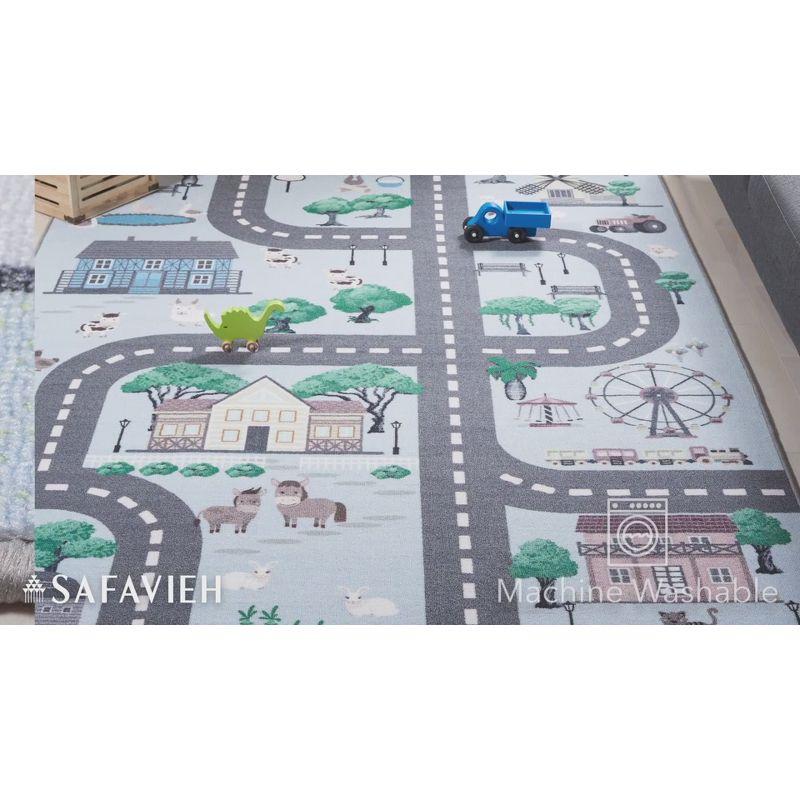 Blue and Dark Grey Kids Playhouse Educational Area Rug