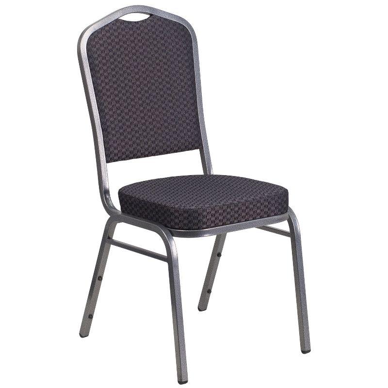 Elegant Crown Back Banquet Chair in Black Fabric with Silver Vein Frame