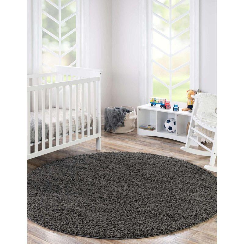 Graphite Gray Solid Shag 12' Round Synthetic Rug - Easy Care