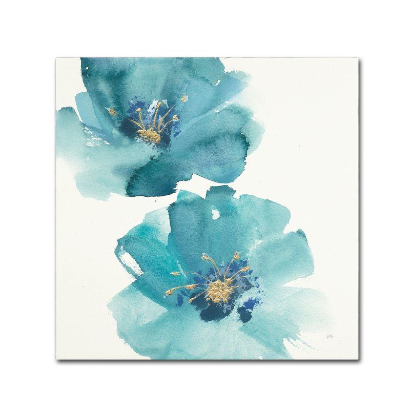 Teal and Gold Floral Canvas Art in Square Frame