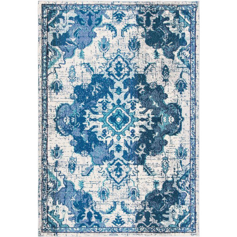 Light Blue Square Flat Woven Stain-Resistant Area Rug