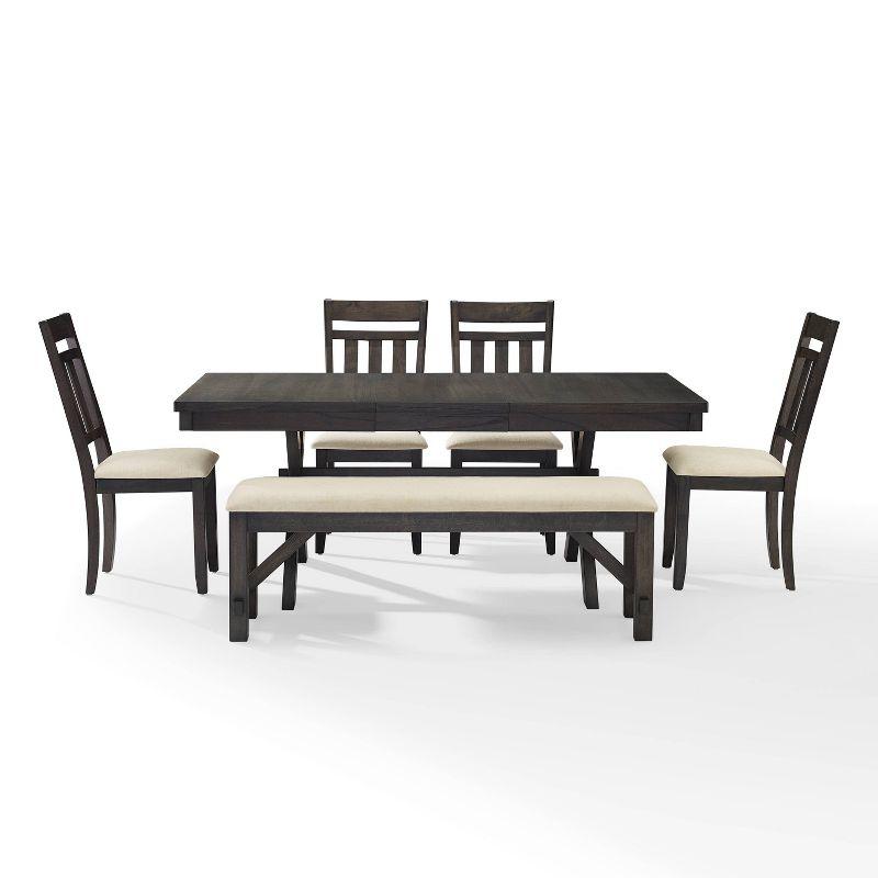 Crosley Hayden 6pc Extendable Dining Set with Bench and 4 Slat Back Chairs Slate: Farmhouse Style, Rubberwood & MDF