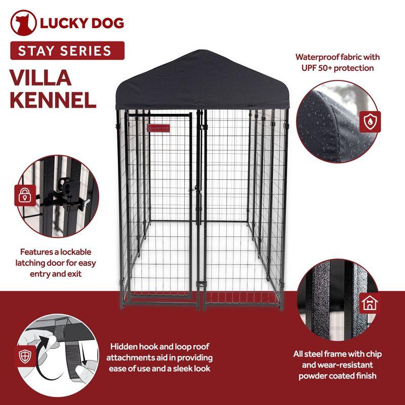 Lucky Dog STAY Series Black Powder Coat Steel Frame Villa Dog Kennel with Waterproof Canopy Roof and Single Gate Door