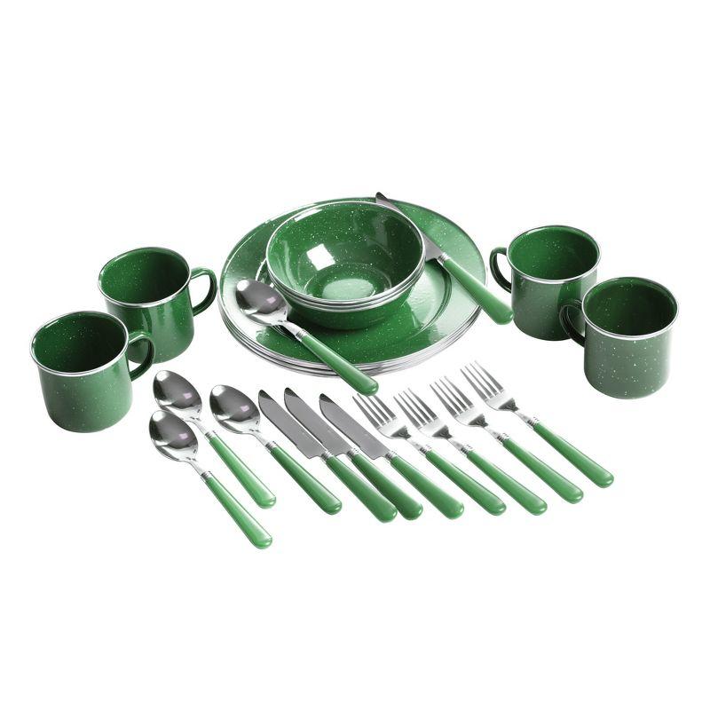 Green Enamel 24-Piece Outdoor Tableware Set with Stainless Steel Edges