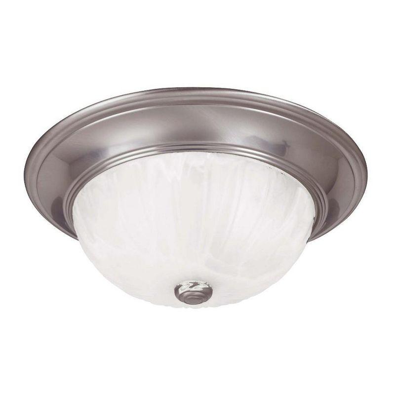 Satin Nickel Ribbed Marble Glass 2-Light Flush Mount