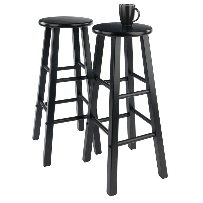 Transitional Solid Wood 29" Adjustable Black Bar Stool Set