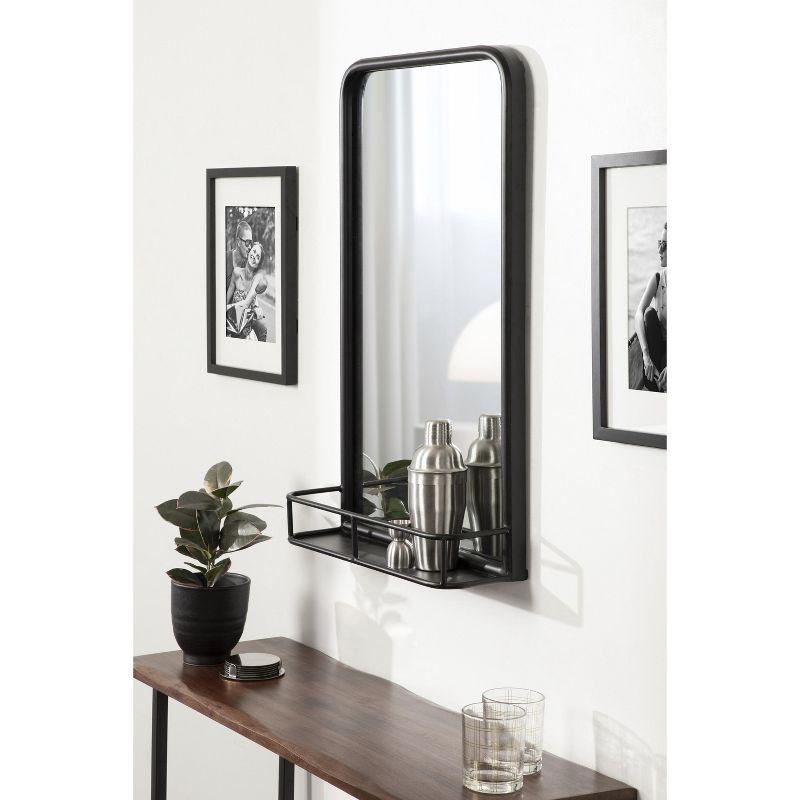 Estero 18x30 Black Metal-Forged Radius Rectangle Wall Mirror with Shelf