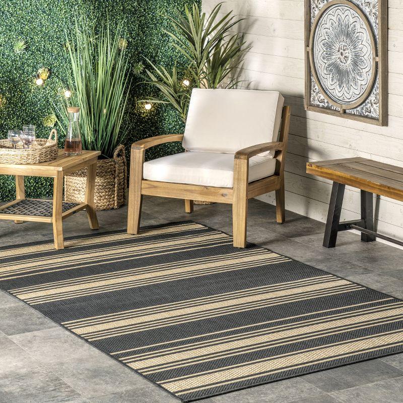 Charcoal Stripe 80" Easy-Care Synthetic Indoor/Outdoor Rug