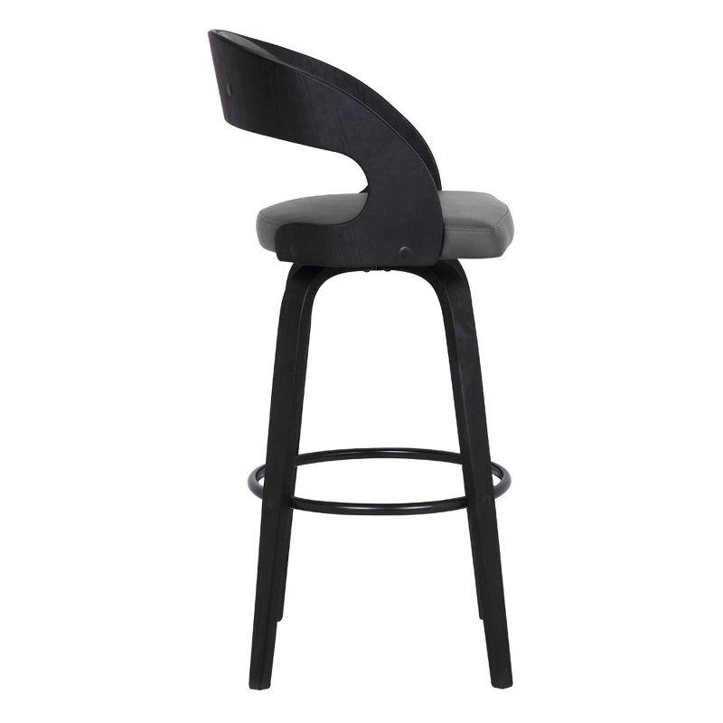 Gray Faux Leather and Black Wood Swivel Barstool