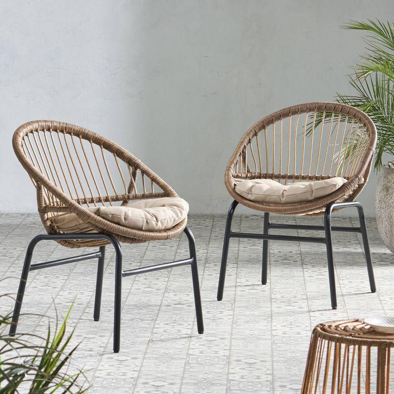 2pk Whitten Outdoor Wicker Dining Chairs with Cushions: UV Protection, Weather-Resistant - Christopher Knight Home