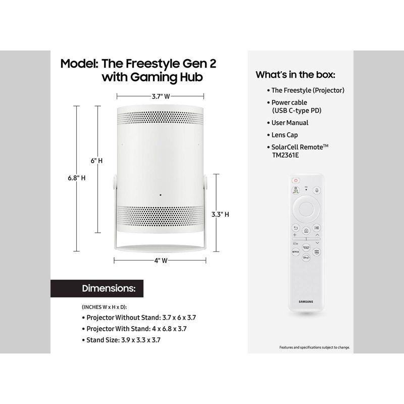 Samsung 30-100" The Freestyle 2nd Gen with Gaming Hub FHD HDR Smart Portable Projector (SP-LFF3CL)
