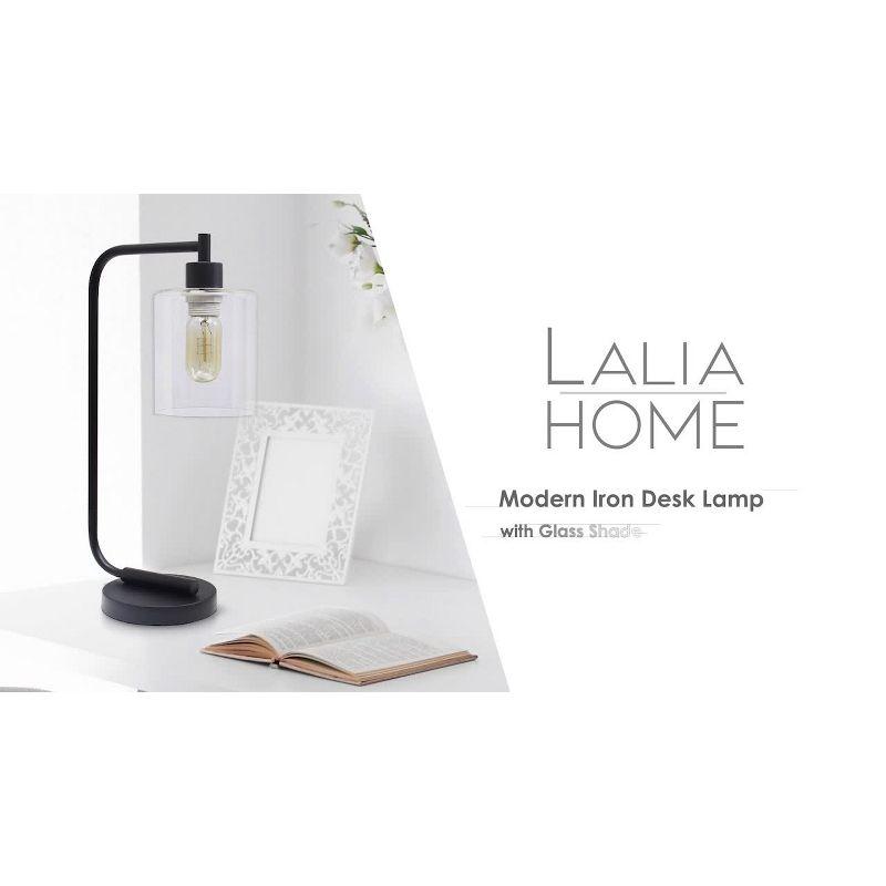 Modern Iron Desk Lamp with USB Port and Glass Shade Antique Brass Finish - Lalia Home: ETL Listed, No Assembly, Edison Bulb Compatible