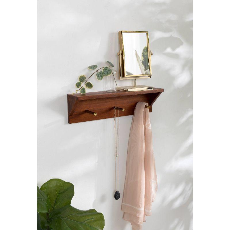 18"x5" Hinter Wood Shelf with Pegs Walnut Brown - Kate & Laurel All Things Decor: Midcentury Design, Gold Accents