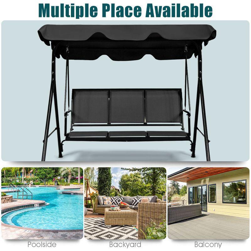 Costway Outdoor Patio Swing Canopy 3 Person Canopy Swing Chair Patio Hammock Black