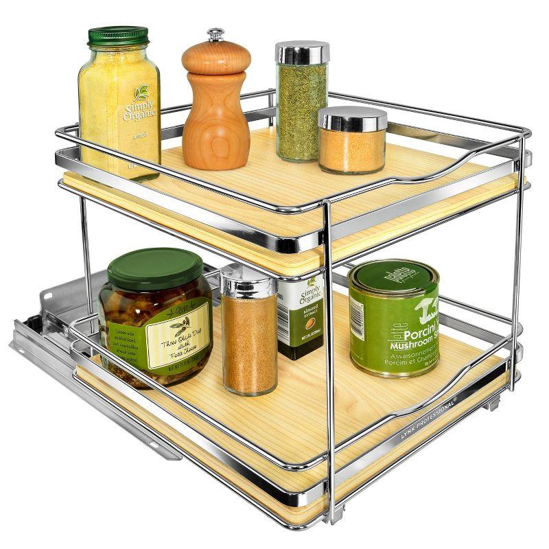 Lynk Professional Double Tier Wood and Chrome Spice Rack