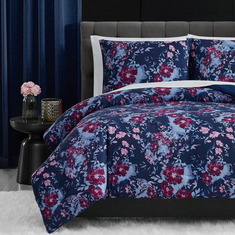 Full Blue Floral Cotton Sateen Comforter Set