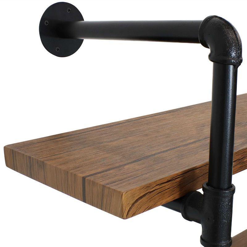 Sunnydaze 3 Shelf Industrial Style Pipe Frame Wall-Mounted Floating Shelf with Wood Veneer Shelves