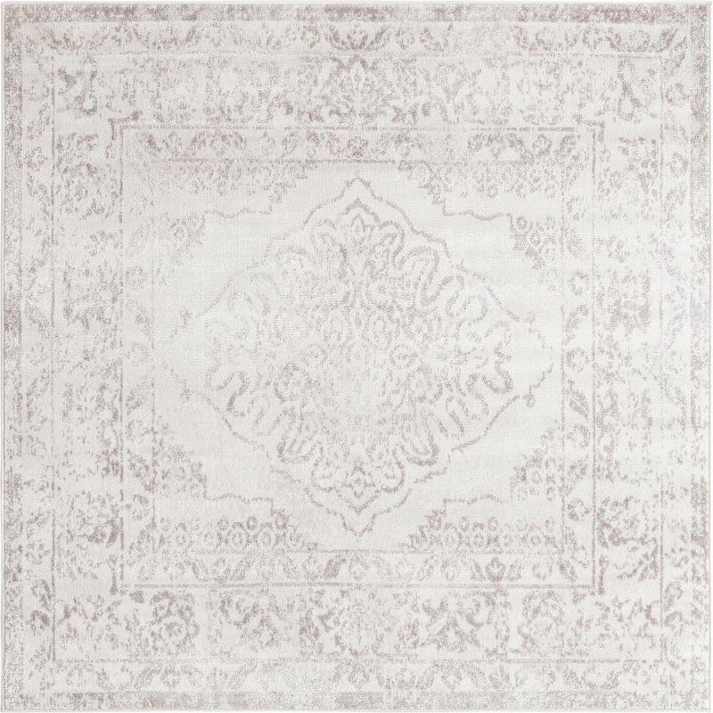 Unique Loom Oxford Collection Area Rug - Bodleian (6'  Square Ivory/Gray)