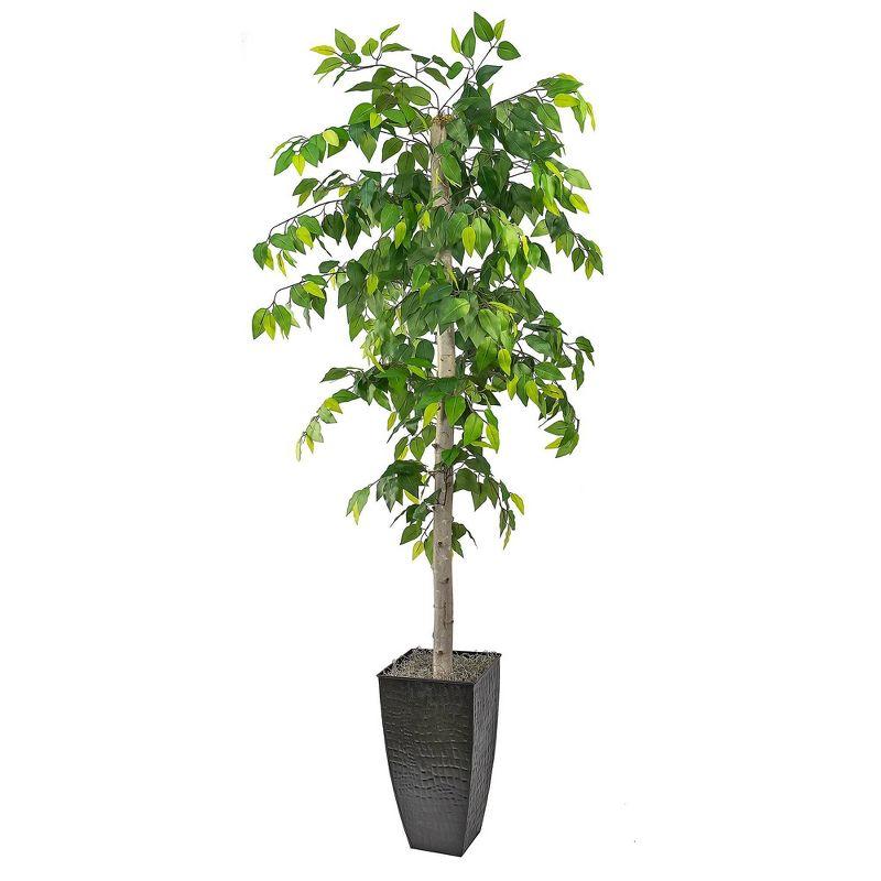 6' Green Artificial Ficus Tree in Black Metal Planter