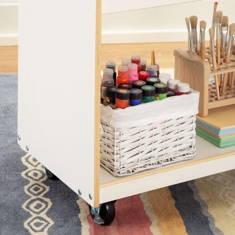 White Wooden Rolling Book Storage Cart with 2 Shelves