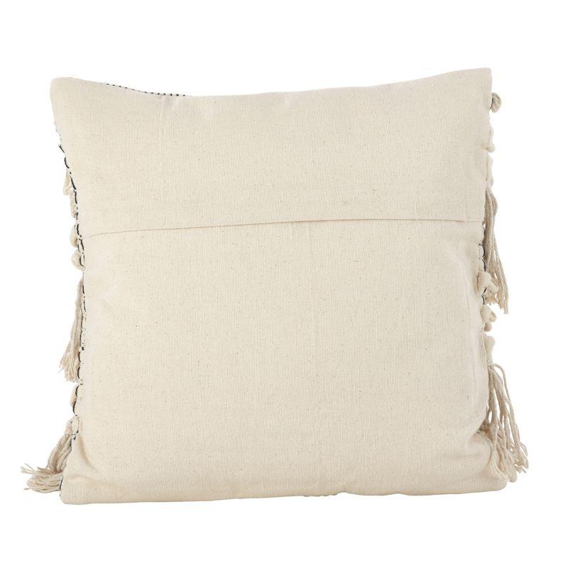 Ivory Moroccan Wedding Blanket Fringe Cotton Pillow, 18" Square